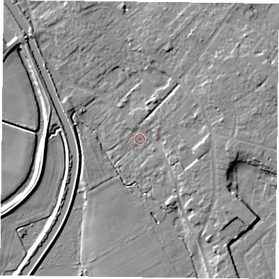 Shaded relief map of the ground around DN31DU, computed from Environment Agency LiDAR. The ground here sits at about 6 m above sea level and falls 9 m across the surrounding 800 m. Surface water reaching this point runs off ground lying to the east-north-east, 5.5 m higher.