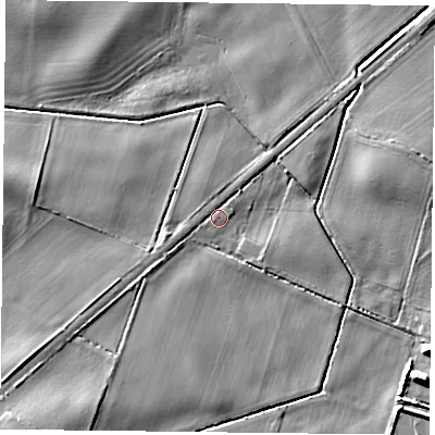 Shaded relief map of the ground around DN31DW, computed from Environment Agency LiDAR. The ground here sits at about 5 m above sea level and falls 8 m across the surrounding 800 m. Surface water reaching this point runs off ground lying to the west-south-west, 0.9 m higher.