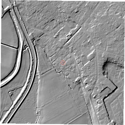 Shaded relief map of the ground around DN31DX, computed from Environment Agency LiDAR. The ground here sits at about 6 m above sea level and falls 9 m across the surrounding 800 m. Surface water reaching this point runs off ground lying to the east, 6.7 m higher.