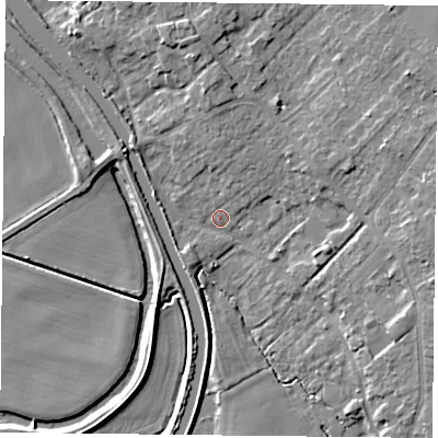Shaded relief map of the ground around DN31DY, computed from Environment Agency LiDAR. The ground here sits at about 6 m above sea level and falls 9 m across the surrounding 800 m. Surface water reaching this point runs off ground lying to the north, 5.2 m higher.