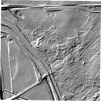 Shaded relief map of the ground around DN31EB, computed from Environment Agency LiDAR. The ground here sits at about 8 m above sea level and falls 8 m across the surrounding 800 m. Surface water reaching this point runs off ground lying to the north-east, 1.9 m higher.