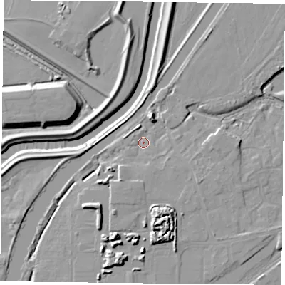 Shaded relief map of the ground around DN31EH, computed from Environment Agency LiDAR. The ground here sits at about 7 m above sea level and falls 12 m across the surrounding 800 m. Surface water reaching this point runs off ground lying to the south-south-west, 4.1 m higher.