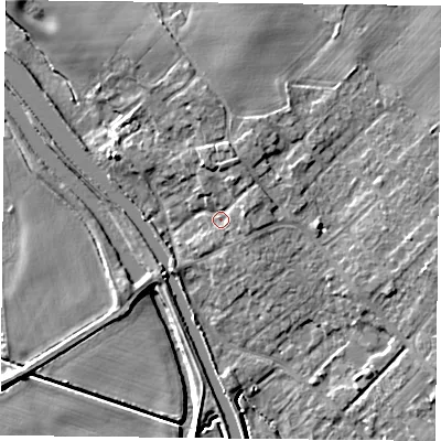 Shaded relief map of the ground around DN31EN, computed from Environment Agency LiDAR. The ground here sits at about 7 m above sea level and falls 8 m across the surrounding 800 m. Surface water reaching this point runs off ground lying to the north-north-east, 3.4 m higher.