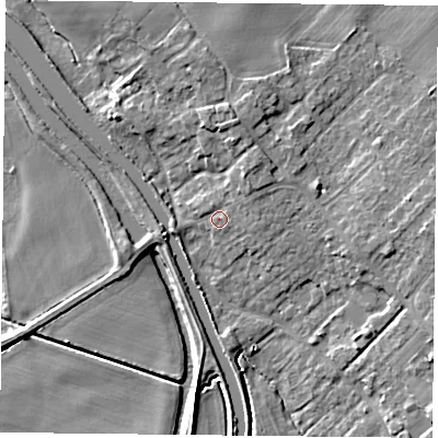 Shaded relief map of the ground around DN31EP, computed from Environment Agency LiDAR. The ground here sits at about 7 m above sea level and falls 8 m across the surrounding 800 m. Surface water reaching this point runs off ground lying to the north-east, 2.9 m higher.
