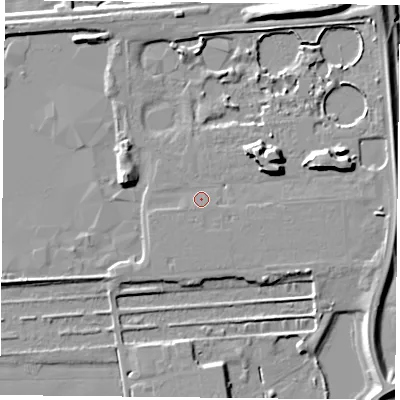Shaded relief map of the ground around DN31ET, computed from Environment Agency LiDAR. The ground here sits at about 7 m above sea level and falls 11 m across the surrounding 800 m. Surface water reaching this point runs off ground lying to the west-south-west, 0.7 m higher.