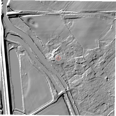 Shaded relief map of the ground around DN31EY, computed from Environment Agency LiDAR. The ground here sits at about 8 m above sea level and falls 8 m across the surrounding 800 m. Surface water reaching this point runs off ground lying to the east-north-east, 3.0 m higher.