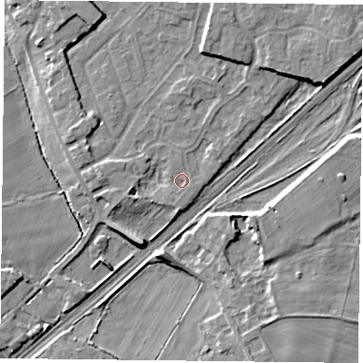 Shaded relief map of the ground around DN31HN, computed from Environment Agency LiDAR. The ground here sits at about 8 m above sea level and falls 7 m across the surrounding 800 m. Surface water reaching this point runs off ground lying to the north-north-east, 3.8 m higher.