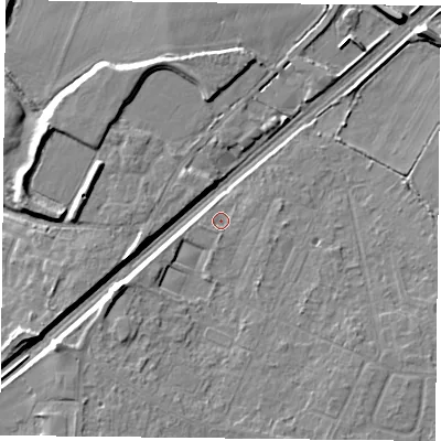 Shaded relief map of the ground around DN31HS, computed from Environment Agency LiDAR. The ground here sits at about 8 m above sea level and falls 8 m across the surrounding 800 m. Surface water reaching this point runs off ground lying to the south-south-west, 1.0 m higher.