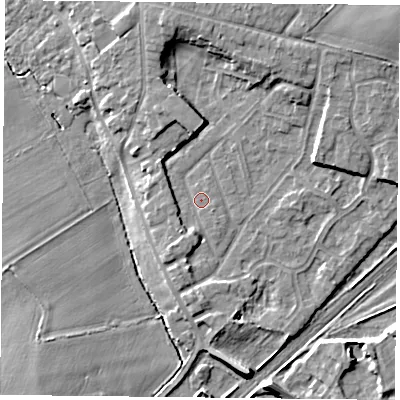 Shaded relief map of the ground around DN31LH, computed from Environment Agency LiDAR. The ground here sits at about 8 m above sea level and falls 8 m across the surrounding 800 m. Surface water reaching this point runs off ground lying to the south-south-west, 1.7 m higher.