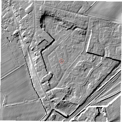 Shaded relief map of the ground around DN31LJ, computed from Environment Agency LiDAR. The ground here sits at about 8 m above sea level and falls 8 m across the surrounding 800 m. Surface water reaching this point runs off ground lying to the south-west, 1.7 m higher.
