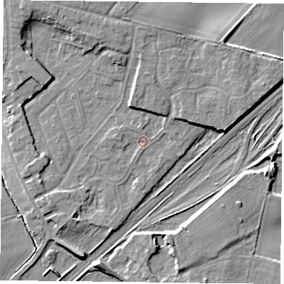 Shaded relief map of the ground around DN31LN, computed from Environment Agency LiDAR. The ground here sits at about 8 m above sea level and falls 8 m across the surrounding 800 m. Surface water reaching this point runs off ground lying to the north, 3.4 m higher.