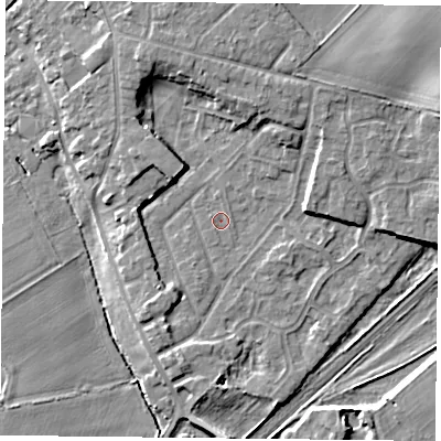 Shaded relief map of the ground around DN31LR, computed from Environment Agency LiDAR. The ground here sits at about 8 m above sea level and falls 8 m across the surrounding 800 m. Surface water reaching this point runs off ground lying to the south-west, 1.7 m higher.