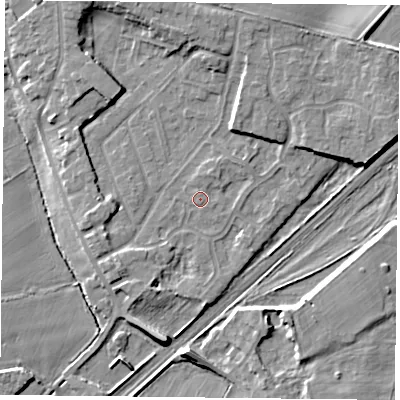 Shaded relief map of the ground around DN31LX, computed from Environment Agency LiDAR. The ground here sits at about 8 m above sea level and falls 7 m across the surrounding 800 m. Surface water reaching this point runs off ground lying to the north, 4.7 m higher.