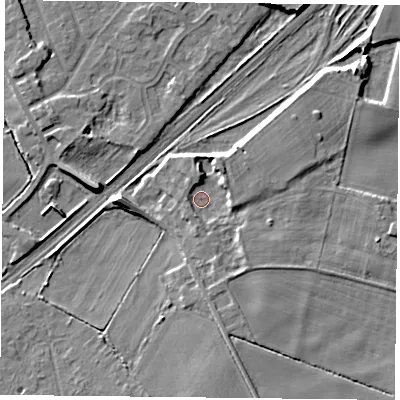 Shaded relief map of the ground around DN31LY, computed from Environment Agency LiDAR. The ground here sits at about 9 m above sea level and falls 8 m across the surrounding 800 m. Surface water reaching this point runs off ground lying to the north-west, 1.7 m higher.