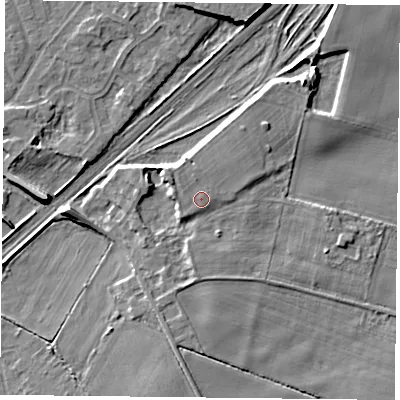 Shaded relief map of the ground around DN31LZ, computed from Environment Agency LiDAR. The ground here sits at about 11 m above sea level and falls 7 m across the surrounding 800 m. Surface water reaching this point runs off ground lying to the west-north-west, 0.9 m higher.