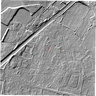 Shaded relief map of the ground around DN31NR, computed from Environment Agency LiDAR. The ground here sits at about 8 m above sea level and falls 7 m across the surrounding 800 m. Surface water reaching this point runs off ground lying to the south-west, 1.3 m higher.