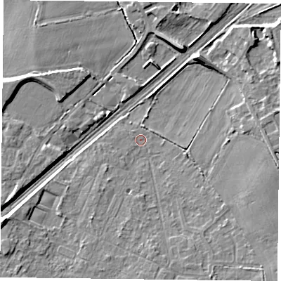 Shaded relief map of the ground around DN31NT, computed from Environment Agency LiDAR. The ground here sits at about 6 m above sea level and falls 7 m across the surrounding 800 m. Surface water reaching this point runs off ground lying to the south-west, 0.7 m higher.