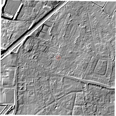 Shaded relief map of the ground around DN31NW, computed from Environment Agency LiDAR. The ground here sits at about 8 m above sea level and falls 7 m across the surrounding 800 m. Surface water reaching this point runs off ground lying to the south-south-west, 3.2 m higher.