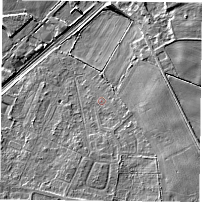 Shaded relief map of the ground around DN31NX, computed from Environment Agency LiDAR. The ground here sits at about 8 m above sea level and falls 7 m across the surrounding 800 m. Surface water reaching this point runs off ground lying to the south-east, 4.4 m higher.