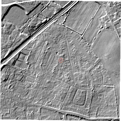 Shaded relief map of the ground around DN31PA, computed from Environment Agency LiDAR. The ground here sits at about 8 m above sea level and falls 7 m across the surrounding 800 m. Surface water reaching this point runs off ground lying to the south-south-west, 1.1 m higher.