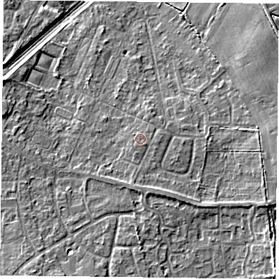 Shaded relief map of the ground around DN31PB, computed from Environment Agency LiDAR. The ground here sits at about 10 m above sea level and falls 7 m across the surrounding 800 m. Surface water reaching this point runs off ground lying to the south-east, 0.7 m higher.
