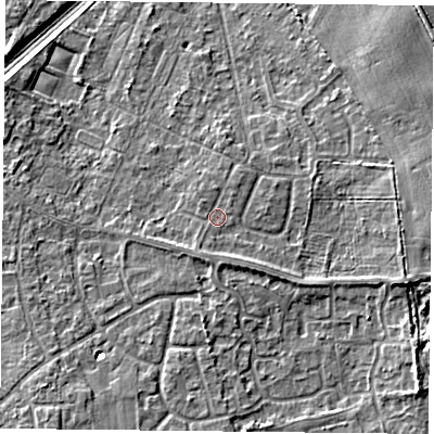 Shaded relief map of the ground around DN31PH, computed from Environment Agency LiDAR. The ground here sits at about 10 m above sea level and falls 7 m across the surrounding 800 m. Surface water reaching this point runs off ground lying to the east-south-east, 2.4 m higher.