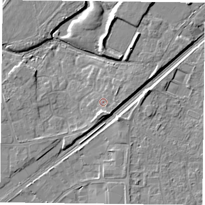 Shaded relief map of the ground around DN31SE, computed from Environment Agency LiDAR. The ground here sits at about 8 m above sea level and falls 8 m across the surrounding 800 m. Surface water reaching this point runs off ground lying to the north-east, 1.7 m higher.