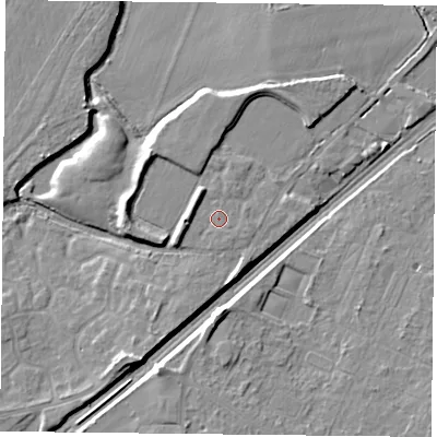 Shaded relief map of the ground around DN31SS, computed from Environment Agency LiDAR. The ground here sits at about 9 m above sea level and falls 8 m across the surrounding 800 m. Surface water reaching this point runs off ground lying to the north-west, 2.4 m higher.