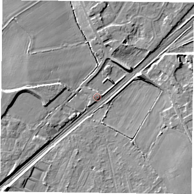 Shaded relief map of the ground around DN31SU, computed from Environment Agency LiDAR. The ground here sits at about 7 m above sea level and falls 7 m across the surrounding 800 m. Surface water reaching this point runs off ground lying to the north-east, 6.3 m higher.