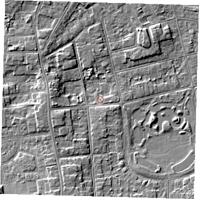 Shaded relief map of the ground around DN320DT, computed from Environment Agency LiDAR. The ground here sits at about 3 m above sea level and falls 6 m across the surrounding 800 m. Surface water reaching this point runs off ground lying to the south-south-west, 5.8 m higher.