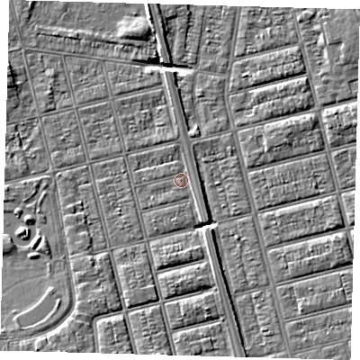Shaded relief map of the ground around DN320JD, computed from Environment Agency LiDAR. The ground here sits at about 3 m above sea level and falls 5 m across the surrounding 800 m. Surface water reaching this point runs off ground lying to the south-east, 0.9 m higher.
