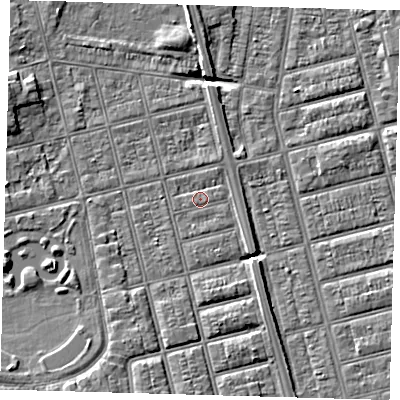 Shaded relief map of the ground around DN320JE, computed from Environment Agency LiDAR. The ground here sits at about 3 m above sea level and falls 6 m across the surrounding 800 m. Surface water reaching this point runs off ground lying to the south-east, 1.6 m higher.