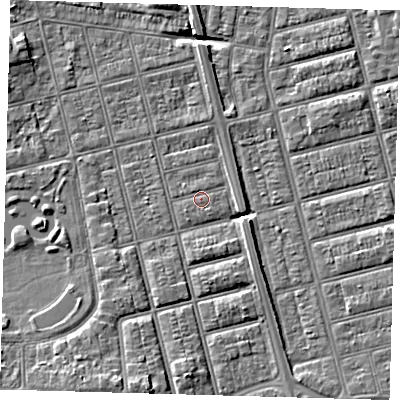 Shaded relief map of the ground around DN320JF, computed from Environment Agency LiDAR. The ground here sits at about 3 m above sea level and falls 6 m across the surrounding 800 m. Surface water reaching this point runs off ground lying to the south-west, 0.8 m higher.