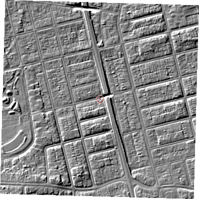 Shaded relief map of the ground around DN320JG, computed from Environment Agency LiDAR. The ground here sits at about 3 m above sea level and falls 6 m across the surrounding 800 m. Surface water reaching this point runs off ground lying to the south-west, 5.1 m higher.