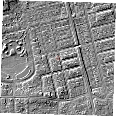 Shaded relief map of the ground around DN320JS, computed from Environment Agency LiDAR. The ground here sits at about 4 m above sea level and falls 6 m across the surrounding 800 m. Surface water reaching this point runs off ground lying to the south-south-west, 3.2 m higher.