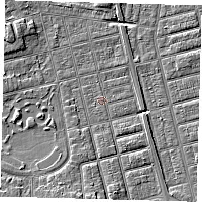 Shaded relief map of the ground around DN320JU, computed from Environment Agency LiDAR. The ground here sits at about 3 m above sea level and falls 6 m across the surrounding 800 m. Surface water reaching this point runs off ground lying to the south-south-east, 0.5 m higher.