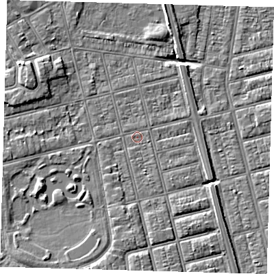 Shaded relief map of the ground around DN320NF, computed from Environment Agency LiDAR. The ground here sits at about 3 m above sea level and falls 6 m across the surrounding 800 m. Surface water reaching this point runs off ground lying to the south-south-west, 2.4 m higher.