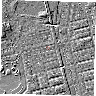 Shaded relief map of the ground around DN320NG, computed from Environment Agency LiDAR. The ground here sits at about 3 m above sea level and falls 6 m across the surrounding 800 m. Surface water reaching this point runs off ground lying to the south-east, 1.6 m higher.