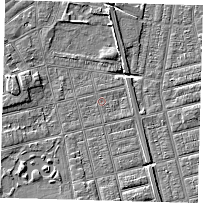 Shaded relief map of the ground around DN320NH, computed from Environment Agency LiDAR. The ground here sits at about 3 m above sea level and falls 6 m across the surrounding 800 m. Surface water reaching this point runs off ground lying to the south-east, 1.8 m higher.