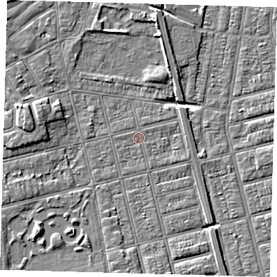 Shaded relief map of the ground around DN320NJ, computed from Environment Agency LiDAR. The ground here sits at about 3 m above sea level and falls 6 m across the surrounding 800 m. Surface water reaching this point runs off ground lying to the south, 1.9 m higher.