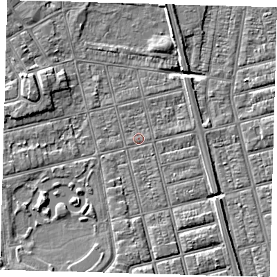 Shaded relief map of the ground around DN320NL, computed from Environment Agency LiDAR. The ground here sits at about 3 m above sea level and falls 6 m across the surrounding 800 m. Surface water reaching this point runs off ground lying to the south-south-east, 0.8 m higher.