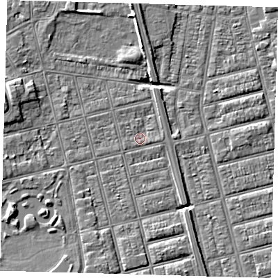 Shaded relief map of the ground around DN320NQ, computed from Environment Agency LiDAR. The ground here sits at about 3 m above sea level and falls 6 m across the surrounding 800 m. Surface water reaching this point runs off ground lying to the south-east, 1.6 m higher.