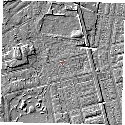 Shaded relief map of the ground around DN320NR, computed from Environment Agency LiDAR. The ground here sits at about 3 m above sea level and falls 6 m across the surrounding 800 m. Surface water reaching this point runs off ground lying to the south-south-east, 1.9 m higher.