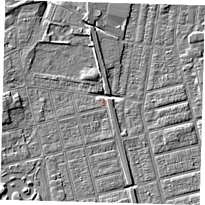 Shaded relief map of the ground around DN320NU, computed from Environment Agency LiDAR. The ground here sits at about 3 m above sea level and falls 6 m across the surrounding 800 m. Surface water reaching this point runs off ground lying to the south-south-east, 1.8 m higher.