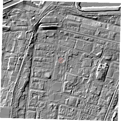 Shaded relief map of the ground around DN327AU, computed from Environment Agency LiDAR. The ground here sits at about 3 m above sea level and falls 7 m across the surrounding 800 m. Surface water reaching this point runs off ground lying to the north-east, 0.8 m higher.