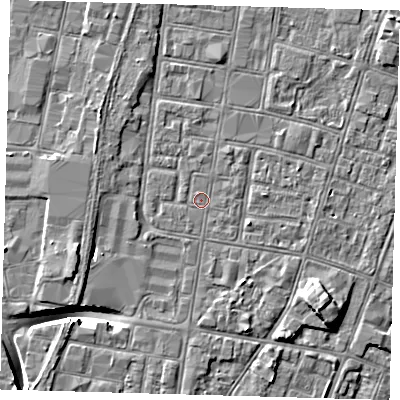 Shaded relief map of the ground around DN327BJ, computed from Environment Agency LiDAR. The ground here sits at about 3 m above sea level and falls 9 m across the surrounding 800 m. Surface water reaching this point runs off ground lying to the south-south-east, 1.7 m higher.