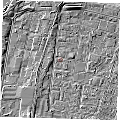 Shaded relief map of the ground around DN327DE, computed from Environment Agency LiDAR. The ground here sits at about 3 m above sea level and falls 6 m across the surrounding 800 m. Surface water reaching this point runs off ground lying to the south-west, 1.7 m higher.