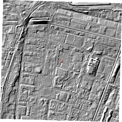 Shaded relief map of the ground around DN327DP, computed from Environment Agency LiDAR. The ground here sits at about 3 m above sea level and falls 6 m across the surrounding 800 m. Surface water reaching this point runs off ground lying to the north-east, 1.1 m higher.