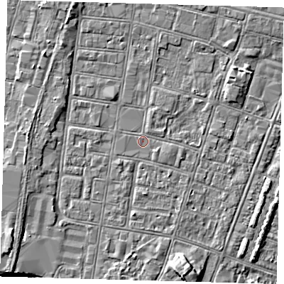 Shaded relief map of the ground around DN327DU, computed from Environment Agency LiDAR. The ground here sits at about 3 m above sea level and falls 9 m across the surrounding 800 m. Surface water reaching this point runs off ground lying to the south-west, 0.7 m higher.