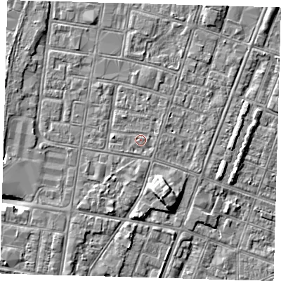 Shaded relief map of the ground around DN327ED, computed from Environment Agency LiDAR. The ground here sits at about 3 m above sea level and falls 8 m across the surrounding 800 m. Surface water reaching this point runs off ground lying to the south-east, 0.6 m higher.